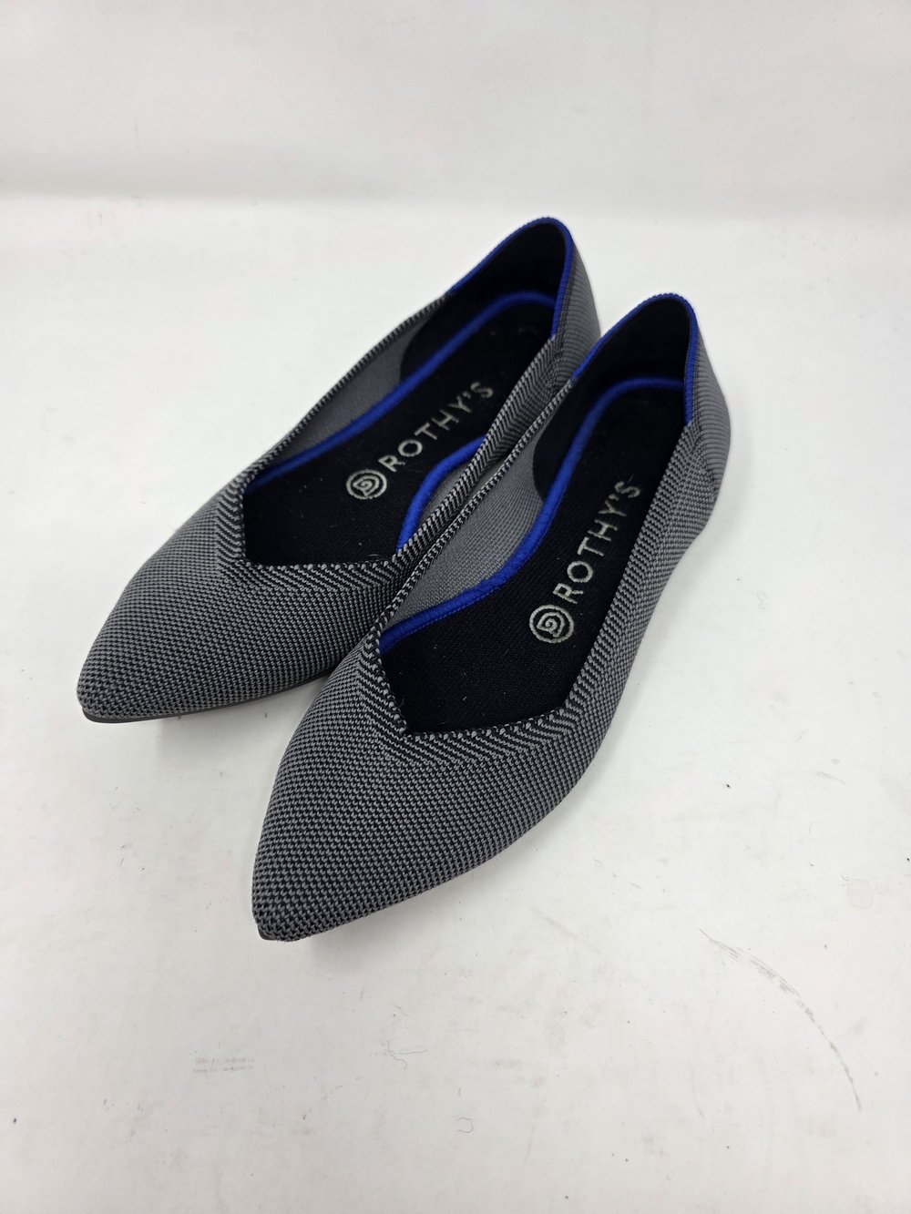 Rothy's The Point Charcoal Grey Knit Pointed Toe Flats Blue Halo Womens Size 8 W